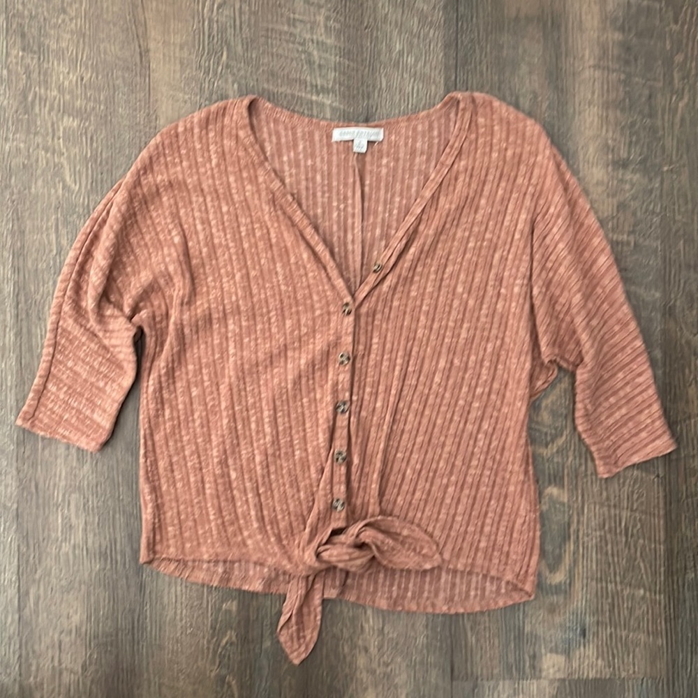 Rust Button-front Top with Front Tie - Women’s S
